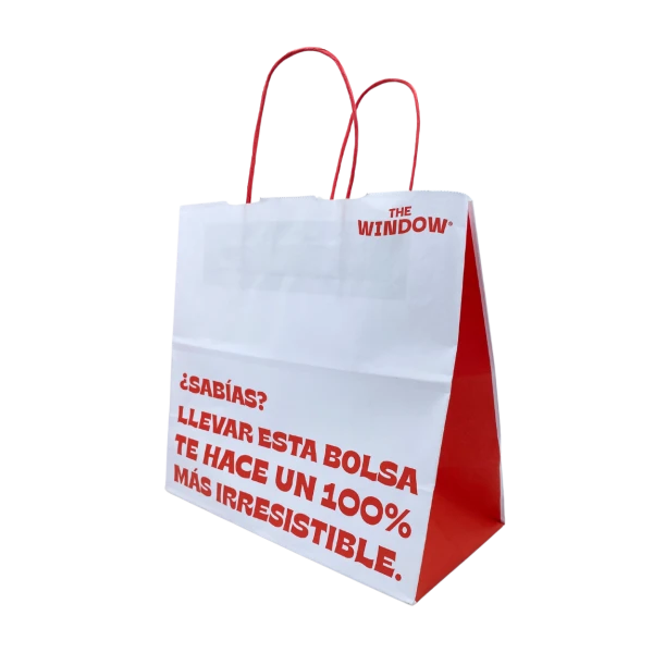 Bolsa papel asa rizada personalizada 26x27x14 cm.