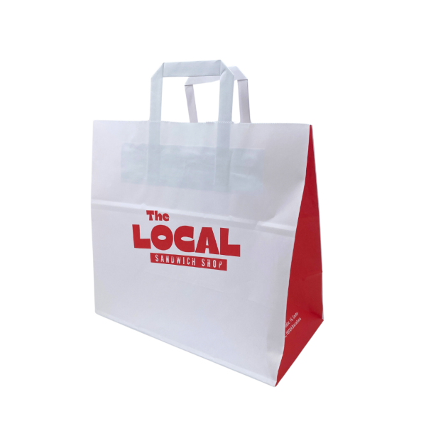 Bolsa de papel para takeaway con asa plana o asa rizada personalizada